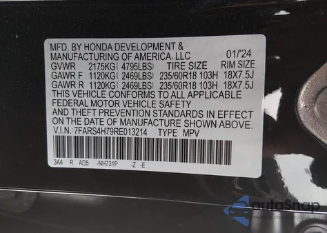 2024 Honda Cr-V Ex-L Awd z USA, uszkodzony, nr VIN 7FARS4H79RE013214